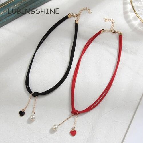 New Double-layer Love Pearl Pendant Necklace for Women Simple Elastic Extensible Female Trendy Chokers Necklaces