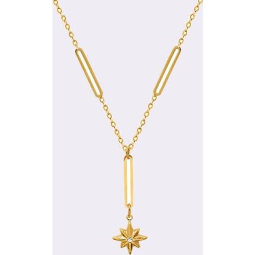 2021 Hypoallergenic 316L Stainless Steel Starburst Pendant Necklace For Women New Design Women Paper Link Chain Choker Jewelry