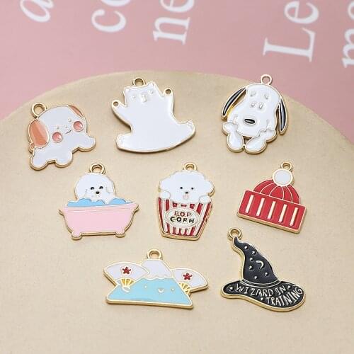 10pcs Fun cartoon Earrings for Women magic hat bear puppy alloy drop oil pendant diy handmade jewelry keychain pendant material