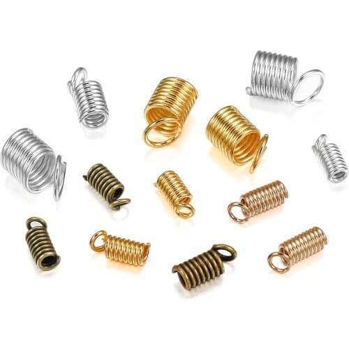 100pcs 3-6mm Spring Clasps Cord Crimp End Caps Fastener Connectors For DIY Bracelet Necklace Jewelry Making Supplies Accessories