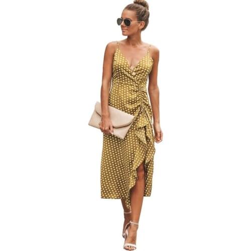 2020 Summer Women Polka Dot Dress Sleeveless Sexy Suspender Split Off-Shoulder Dovetail