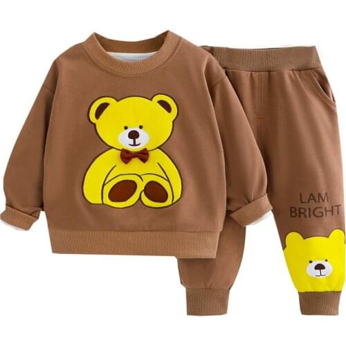 2021 Spring Autumn Baby Boys Clothes Sets Children Clothing Suit Bear T Shirt +Pants 2PCS Sportswear Toddler Infant Kids Costume