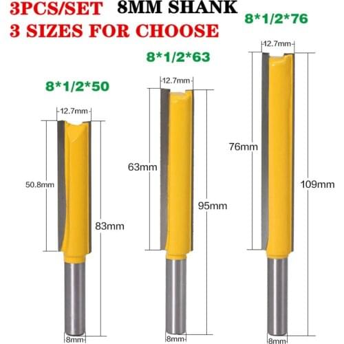 3pcs/set 8mm Shank Straight/Dado Wood Router Bit Tungsten Carbide Straight Milling Cutters Woodworking Tools Bit