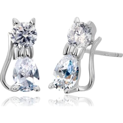 Cute 925 Sterling Silver Kittens Kitty Cat CZ Stud Earrings For Children Girls Baby Kids Jewelry Gifts Pure Solid Anti-Allergic