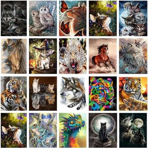 Tiger Cat 5D Diamond Mosaic Fantasy Animals Wall Art Full Drill Round Square Diamond Embroidery Cross Stitch Kits for Home Decor