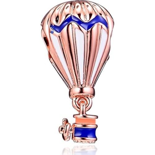 Charms 925 Silver Original Fit Pandora Bracelets Sterling Silver Blue Hot Air Balloon Charm Beads for diy Women Jewelry