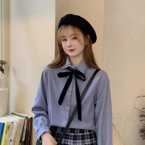 Blouse Women Autumn Winter Loose Long Sleeve Lapel Tied Vintage Shirt Blusas Mujer De Moda