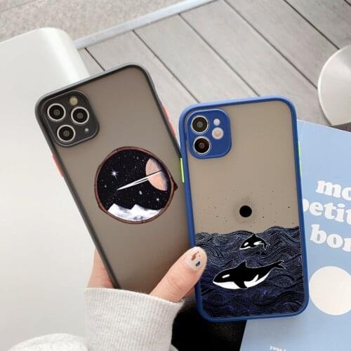 Illustration Phone Case For iPhone 11 12 Pro Max 6s 7 8 Plus SE2 XR XS Max X Cartoon Whale Dolphin Pattern Hard Shockproof Cover