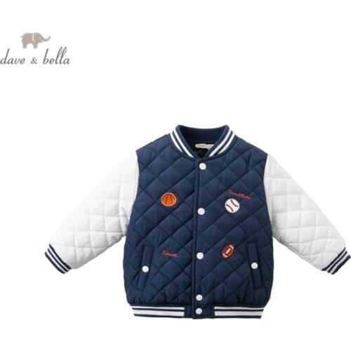 DBW16097 dave bella winter baby boys fashion cartoon letter pockets padded coat children tops infant toddler outerwear