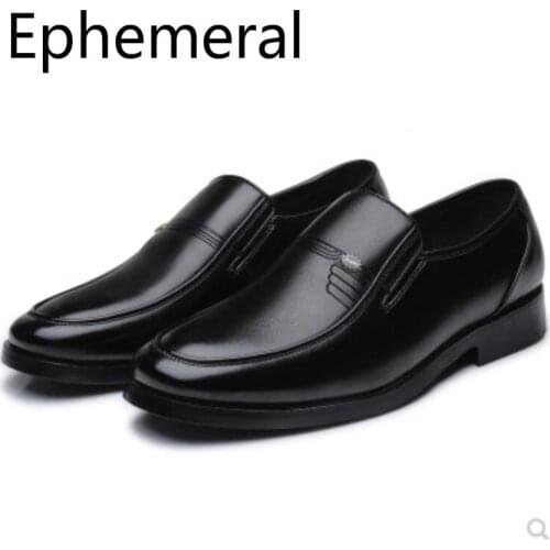 Gentleman Business Shoes Round Toe Soft Sole Flats With Platform Wedding Man Slip-ons High Quality Sewing Footwear Black 48-38