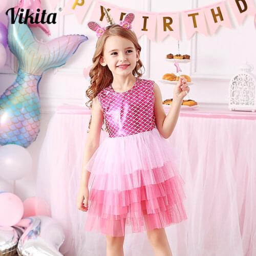 VIKITA Kids Tutu Dress for Girls Wedding Birthday Party Perform Dresses Toddlers Children Smash Elegant Sweet Princess Dress