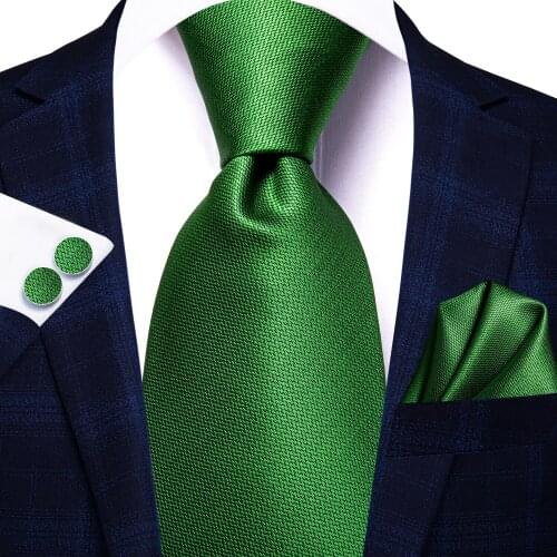 Hi-Tie Green Solid Silk Wedding Tie For Men Handky Cufflink Set Fashion Designer Necktie For Men Business Party Dropshipping