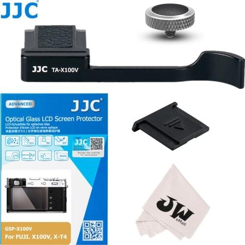 JJC 5in1 Thumb Up Grip + Shutter Release Button + Screen Protector Hot Shoe Cover for Fuji Fujfilm X100V X-100 XE4 X-E4 Camera