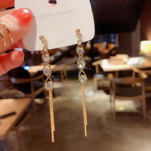 RUIYI Cool wind net red Earrings S925 silver needle water drop long Tassel Earrings temperament show face thin Earrings(E0701)