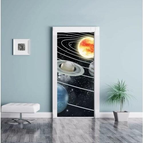 Hot Door Mural Galaxy Space Art Door Sticker DIY Self-adhesive Waterproof Wallpaper Poste for Home Decoration Gift