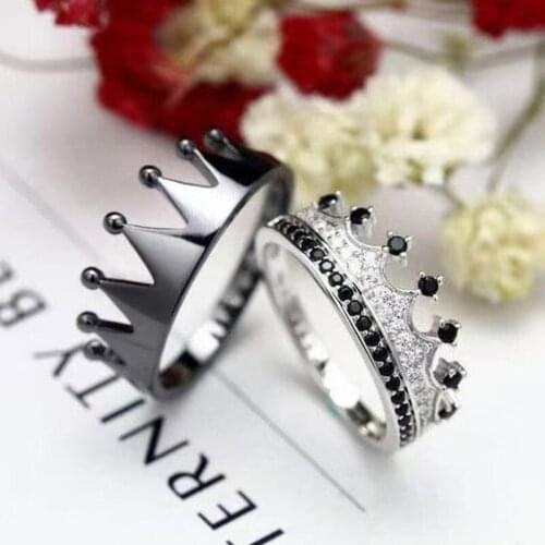 Milangirl Luxury 2 Pcs/Set Princess Luxury Crown Inlaid Crystal Rhinestone Zircon Female Ring Set for Women Wedding Jewelry