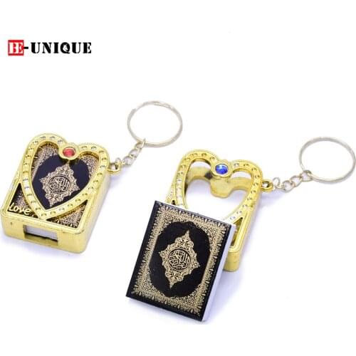 New Golden heart-shape Mini Arabic version Quran book Keychain Pendant the Koran Scripture keyring Muslim gifts Islam Religious