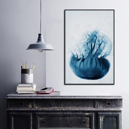 Wall Art Watercolor Paintings Abstract Blue Jellyfish Nordic Canvas Posters and Prints Living Room Bedroom Corridor Decoration