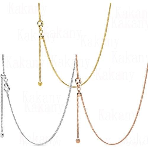 New Classic Base Chain With Sliding Buckle Adjustable Length Rose Gold, Silver, Curb Chain Necklace Diy With Fine Jewelry