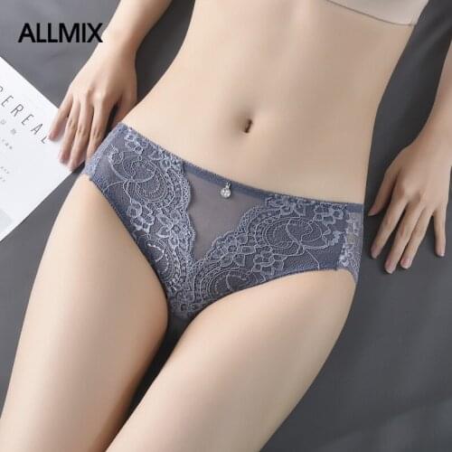 ALLMIX New Sexy Hollow Out Womens Lace Temptation Transparent Panties Breathable Charm Briefs Mid Rise Comfort Lady Lingerie