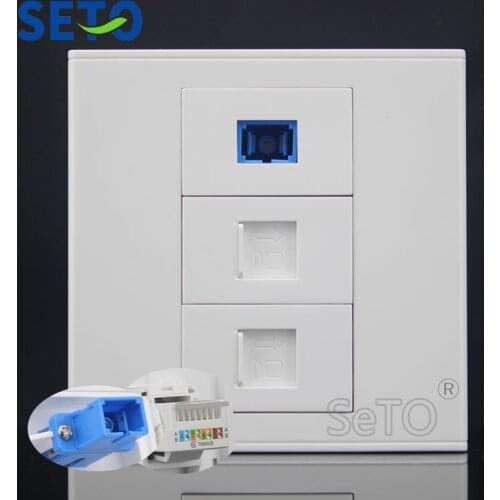 SeTo 86 Type One Port Optical SC + Dual Ports RJ45 Cat5e Network Lan Panel Outlet Wall Plate Socket Keystone Faceplate
