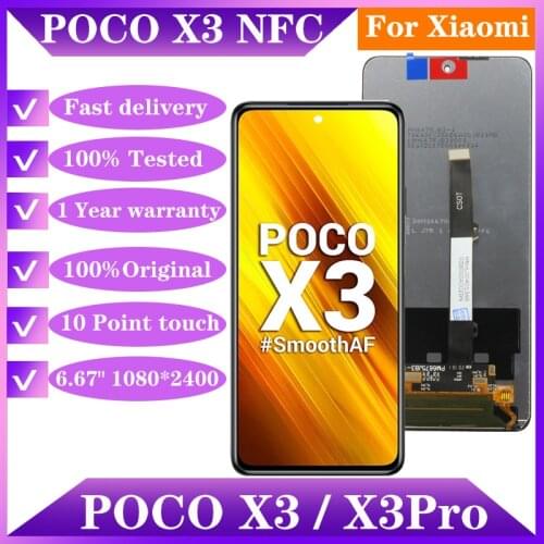 6.67" Original For Xiaomi POCO X3 LCD Display Touch Screen Digitizer For POCOX3 NFC LCD Replacement Parts M2007J20CG Display