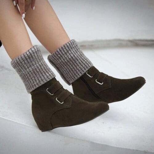 2021 Autumn Winter Knitted Socks Women Boots Mid Heel Short Boots Black Round Toe Women Mid-calf Boots Plus Size 43