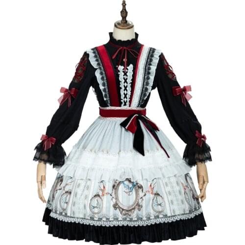 Lolita Dress Mirrored Birds Gothic Full Set Lolita Top and JSK Dress