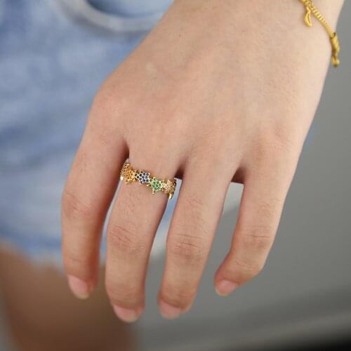 Gold Filled Star Signet Ring Fashion Women Engagement Band Inset Rainbow Colorful Cz Star Flower 2020 Trendy Modern Finger Rings