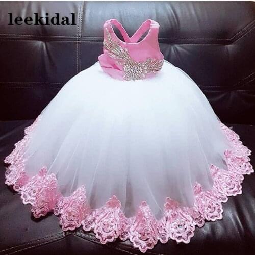 Infant baby girls birthday party dress pink applique lace crystal infant toddler clothes tutu celebrity dress Custom