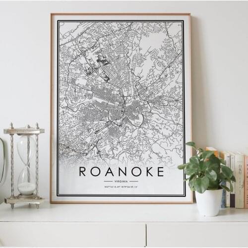 Roanoke Virginia VA USA city map Nordic Living Room Decoration Canvas Poster Modern Home Decor Art Print Painting