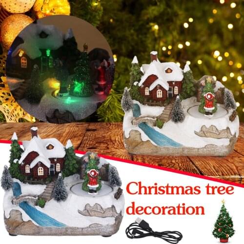 Christmas Luminous Music Box Christmas Village House Luminous Figurines Animated Music Xmas Gift resin crafts ornaments