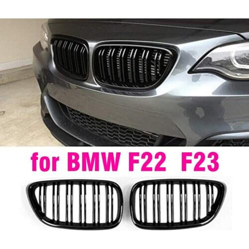 Shining Black Dual Slat Front Hood Kidney Grilles Grill Compatible for BMW F22 F23 M2 14-18 for BMW 225i 218i 220i