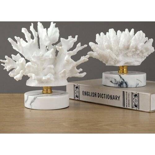 Modern Simulation Coral Furnishing Marble Base Living Room Countertops Exquisite Resin Craft Ornaments Table Figurine Home Decor