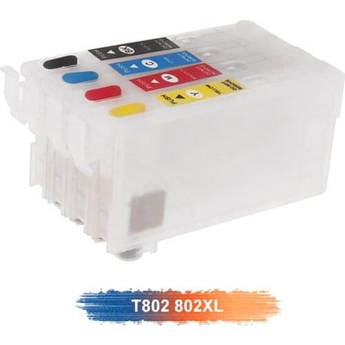 T802 Refillable Ink Cartridge T802XL without Chip for Epson Workforce WF-4720 WF-4730 WF-4734 WF-4740 EC-4020 EC-4030 EC-4040