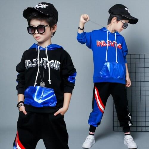 Boys Streetwear Clothes Spring Fall Childrens Street Dancing Clothing Set New Students Hooded Coat + Pants 2 Pcs Tracksuit B312