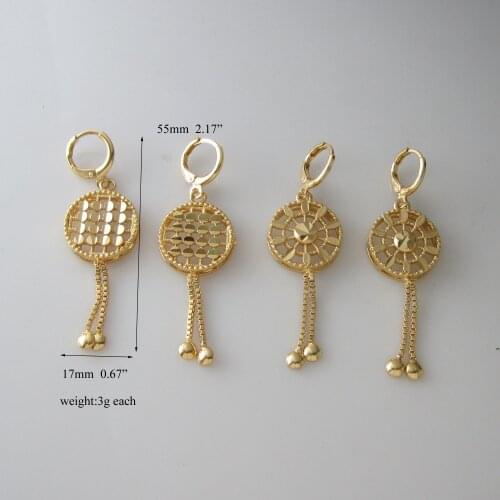 MIN ORDER 10$ CAN MIX DANGLE EARRING TWO STYLES CHARM DANGLER SPOT/LINES TALL 55 MM - YELLOW GOLD GP OVERLAY FILLED BRASS