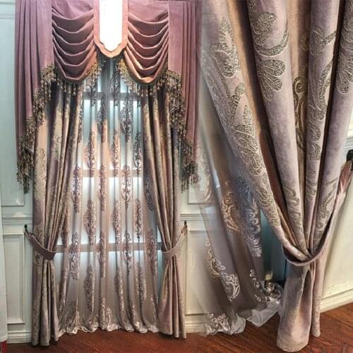 High-end Velvet Gilded Curtains for Living Dining Room Bedroom Blackout Curtains High End European style Luxury Window Valance