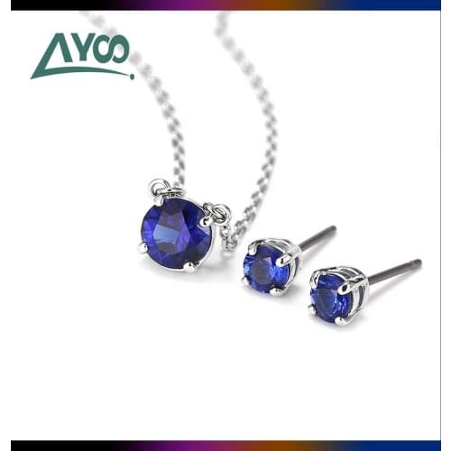 SWA Fashion Jewelry High Quality Exquisite Austrian Simple Dark Blue Round Crystal Womens Necklace Earring Set Romantic Gift