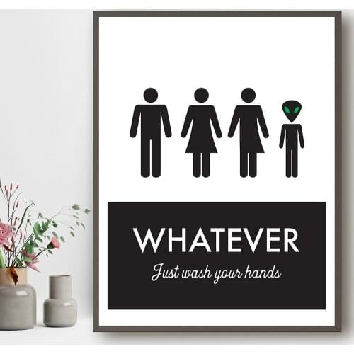Funny Unisex Toilet Sign Print Wall Art Poster Whatever Just Wash Your Hands Funny Toilet Canvas Painting Wall Picture Bathroom