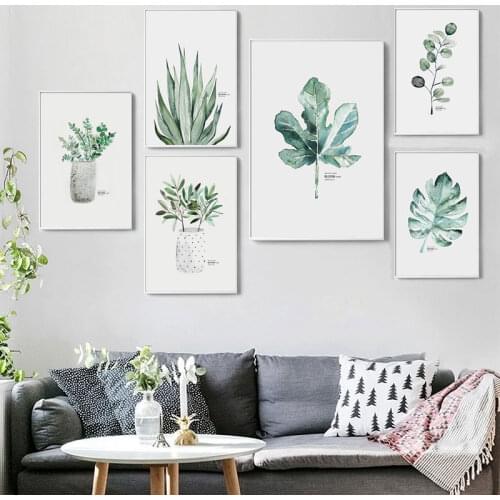 Green Plant Leaves Wall Art Printings Potted Plants Nordic Canvas Painting and Posters for Living Room Pictures Home Decor