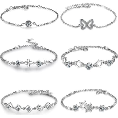 New 925 sterling silver Bracelets For Women Square Heart Butterfly CZ Zircon Crystal Bracelet Jewelry pulseira feminina