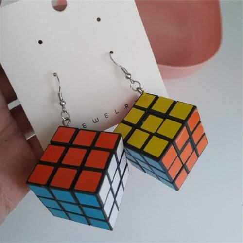 Hyperbole 3*3cm Rubiks Cube Earrings For Women Funny Creative Colorful Pendant Dangle Earring Cool Unique Jewelry Gifts 2021