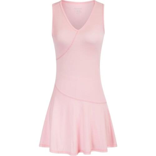 Women High Stretchy Sleeveless Solid Sport Set Female V-Neck Tennis Outfits Mini Dress+Mesh Shorts Set