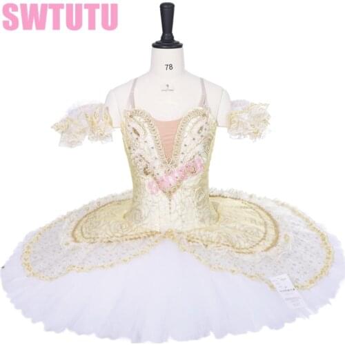 Girls gold princess florina white sleeping beauty professional tutu pancake nutcracker ballet tutu stage costumes BT9143A