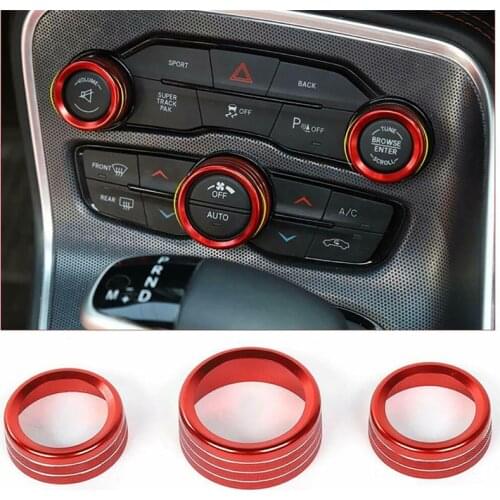 3Pcs/Set Air Conditioning Knob Circle AC Knob Cover Air Outlet Switch Button Decoration for Dodge Durango Challenger 2015-2020