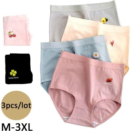 Hot 3 Pcs Plus Size Underwear Womens Panties High Waist Cotton Briefs Girls Abdominal Breathable Underpants For Women Intimates