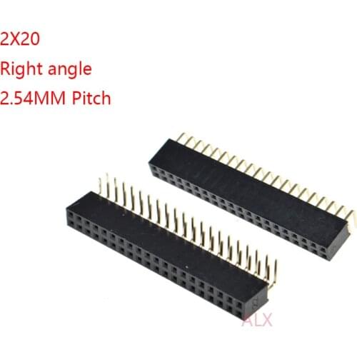 5PCS 2X20 PIN Double row right angle FEMALE PIN HEADER 2.54MM PITCH Strip Connector Socket 2*20 20p 20PIN 20 PIN FOR PCB BOARD