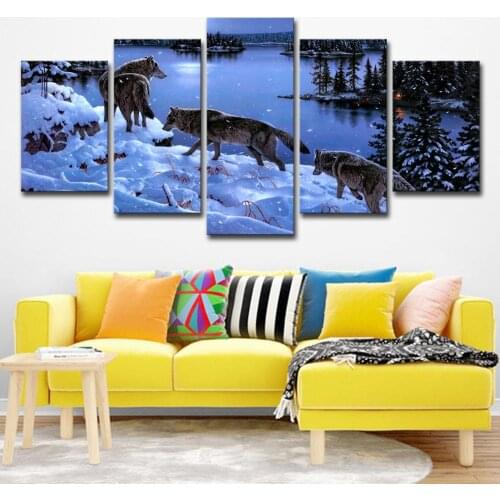 5pcs set 5d DIY Diamond Painting Cross Stitch Snow wolf Mosaic diamond round,Diamond Embroidery Crafts