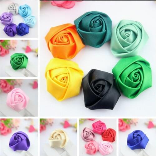 50pcs/lot wholesale 4cm Rolled satin rose Fabric Flowers Flat Back For Hair Accessories and wedding bouquet